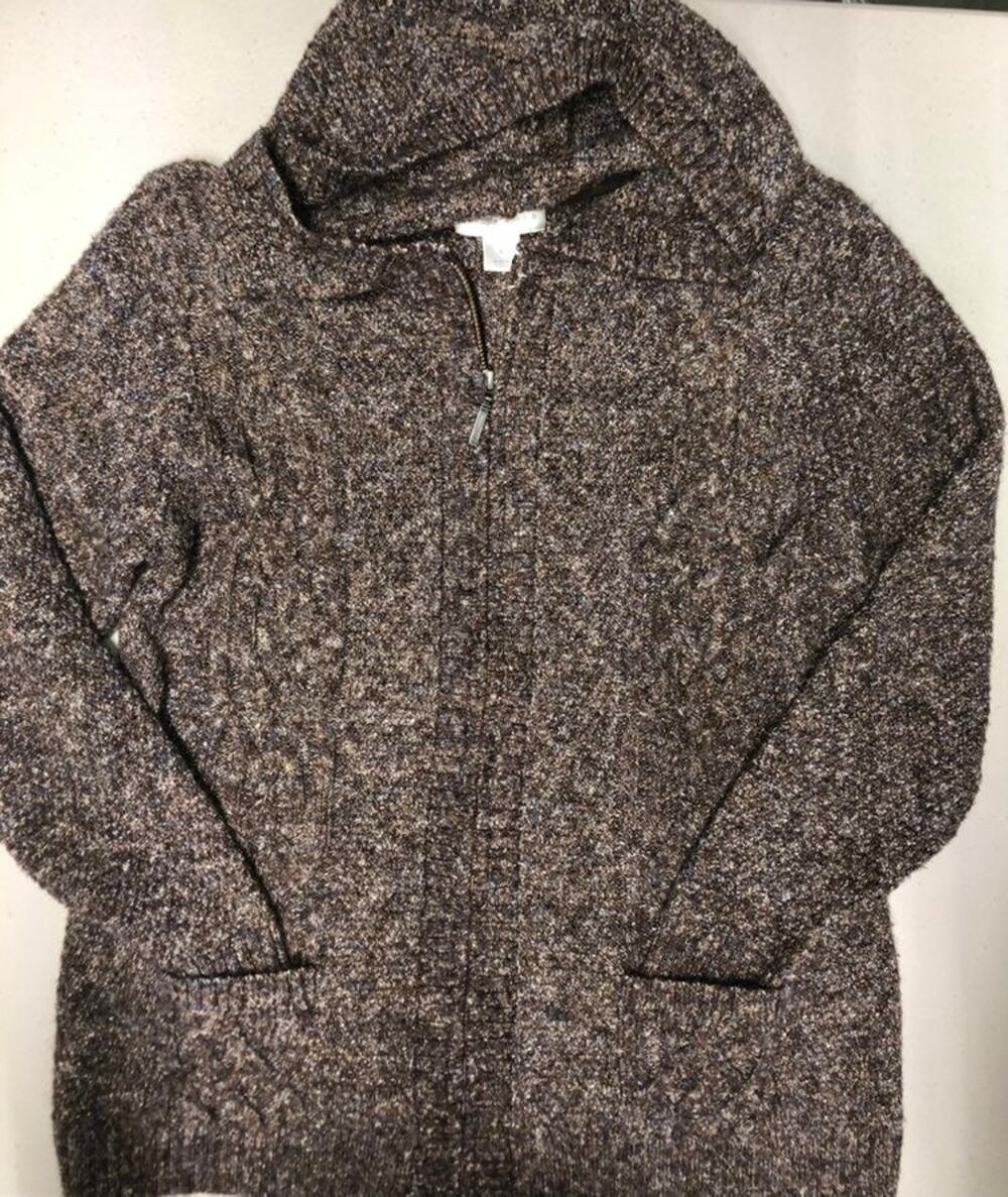 CJ Banks Sweater Hoodie full zip Brown Tweed L